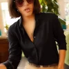 پیراهن متناسب ابریشم مصنوعی بافته شده مشکی زنانه برند Olalook کد 1729469831