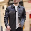 کت پیراهن دکمه‎دار یقه چرم مصنوعی طرح‎دار جیبدار مشکی برند Madmext کد 1730382972