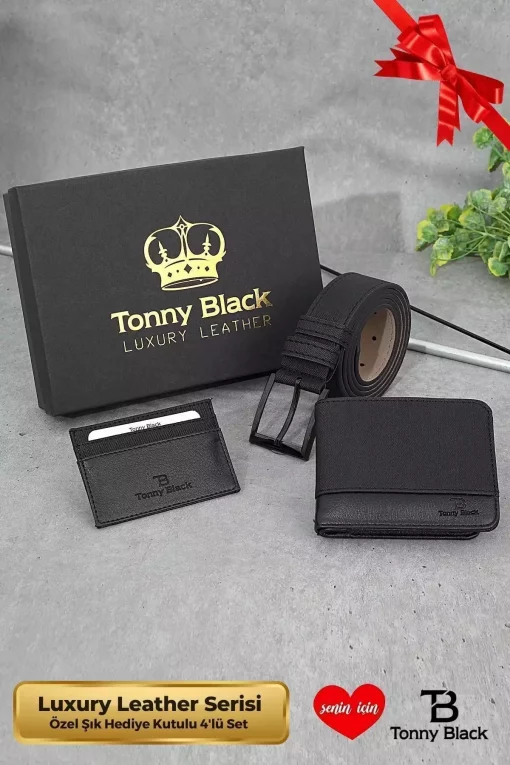 کیف پول کمربند چرم ست جعبه‎دار ویژه جا کارتی مردانه اصل برند Tonny Black کد 1729362983