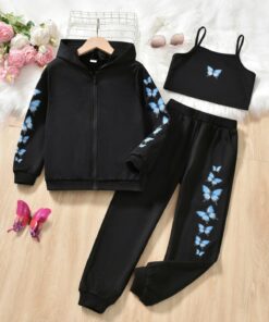 ست لباس راحتی چاپی پروانه زیپدار دخترانه مشکی برند Keywest کد 1728026000