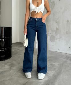 جین دور کمر بلند پالازا سرمه ای برند BİKELİFE کد 1727851222