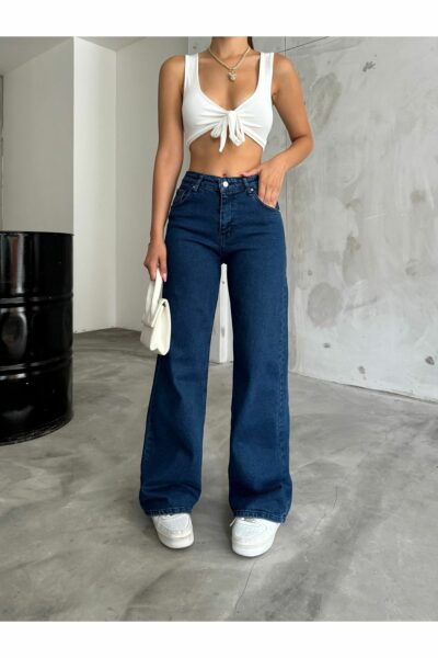 جین دور کمر بلند پالازا سرمه ای برند BİKELİFE کد 1727851222