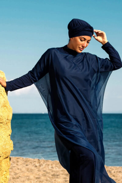 پیراهن ساحلی کیمونو مایو اسلامی پوشیده خفاشی سرمه ای بر فراز برند Marina کد 1729558333