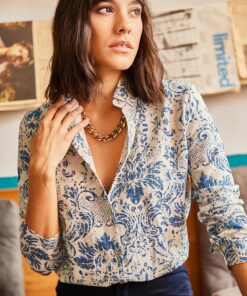 پیراهن ابریشم مصنوعی طرح‎دار آبی شیری زنانه برند Olalook کد 1729532854