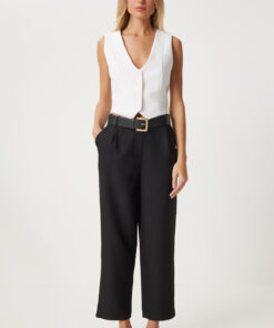 بافته شده پاچه لوله تفنگی شلوار مشکی زنانه برند Happiness İstanbul کد 1729876870