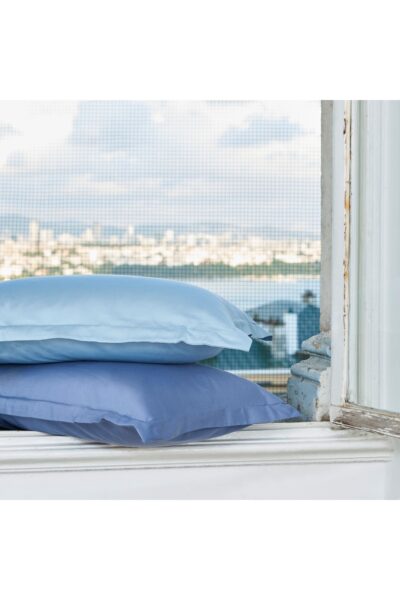 بالشت و رویه ست پنبه والان‎دار ساتن آبی ترکیب تطبیق برند Linens کد 1729369528