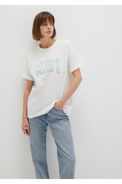 برش متناسب آرم چاپی سفید / تیشرت برند Mavi کد 1729523490