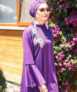 مایو اسلامی پوشیده کامل گلدار طرحدار بنفش برند Marina کد 1729557850