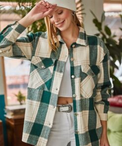 کت بسته شدنی دکمه دار دو جیبه سبز زمردی زنانه برند Olalook کد 1729485974