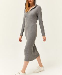 پیراهن کلاهدار کلفت دودی زیپدار زنانه برند Olalook کد 1729532489