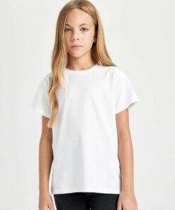 متناسب آستین کوتاه یقه گرد تیشرت دخترانه برند Defacto کد 1729041504