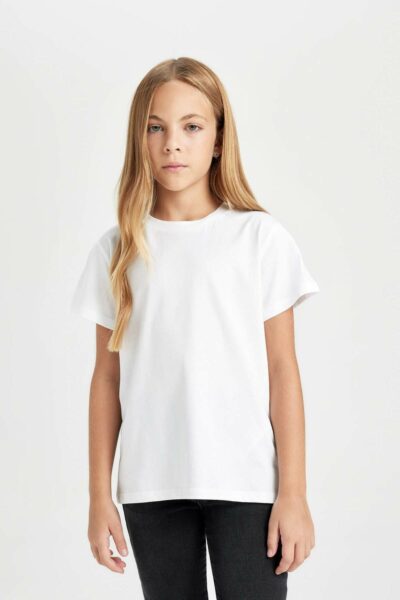 متناسب آستین کوتاه یقه گرد تیشرت دخترانه برند Defacto کد 1729041504