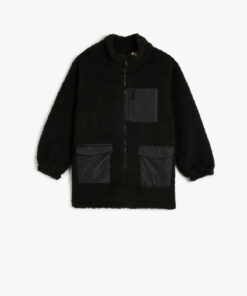 کت جیب دار پارچه مخمل طرح‎دار یقه ایستاده زیپدار برند Koton کد 1729505195