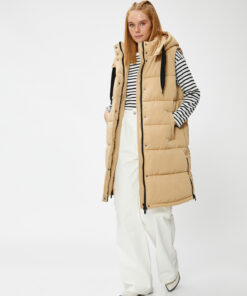 جلیقه جیب دار کلاهدار پفدار بلند برند Koton کد 1729624398