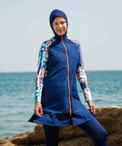 مایو اسلامی پوشیده کامل طرحدار طرح سرمه ای برند Marina کد 1729471572