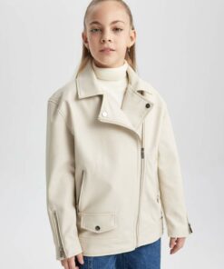 کاپشن کت چرم مصنوعی ضد آب دخترانه برند Defacto کد 1729415544