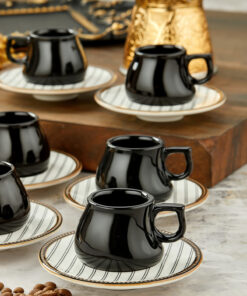 فنجان قهوه ترک سرامیک 6نفره لوکس 12تکه مشکی برند Babion کد 1727789383