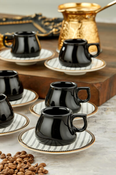 فنجان قهوه ترک سرامیک 6نفره لوکس 12تکه مشکی برند Babion کد 1727789383