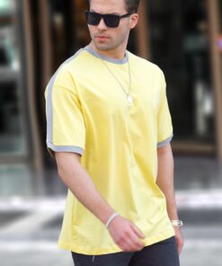تیشرت گشاد طرح‎دار نوار زرد مردانه برند Madmext کد 1729325223