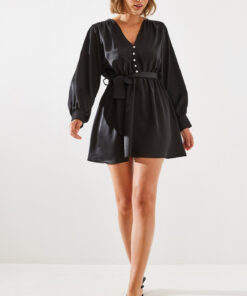 پیراهن ساتن دکمه دار کمربند زنانه برند Bianco Lucci کد 1728282734