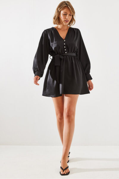 پیراهن ساتن دکمه دار کمربند زنانه برند Bianco Lucci کد 1728282734