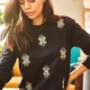 سوییشرت فصلی چشم قلاب دوزی شده مشکی زنانه برند Olalook کد 1729532495