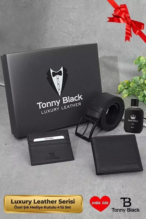 ست پرفیوم کیف پول کمربند چرم جعبه‎دار سری جا کارتی مردانه اصل برند Tonny Black کد 1729360616