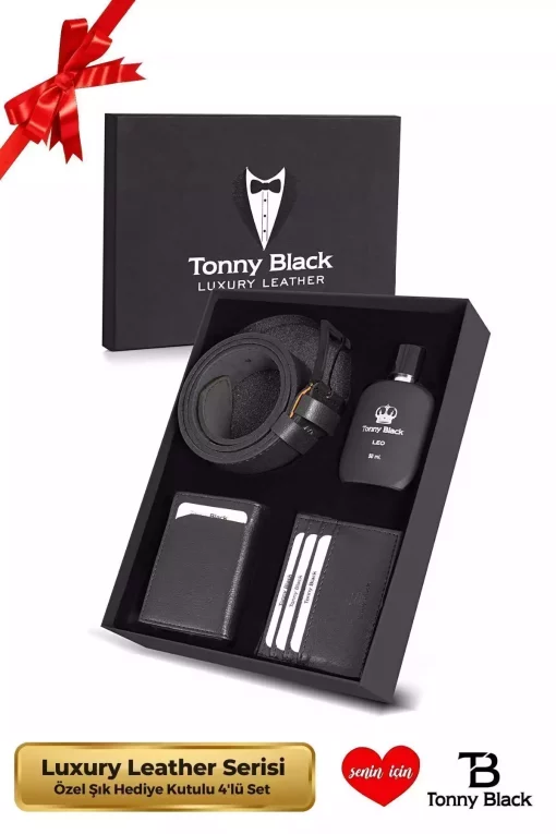 ست ادکلن کیف پول کمربند دار جعبه‎دار کادو ویژه جا کارتی چرم مردانه برند Tonny Black کد 1729361655