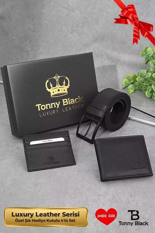 کیف پول کمربند چرم ست جعبه‎دار ویژه جا کارتی مردانه اصل برند Tonny Black کد 1729362933