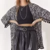 کیمونو بافتنی پلنگی مشکی زنانه برند Olalook کد 1729458737