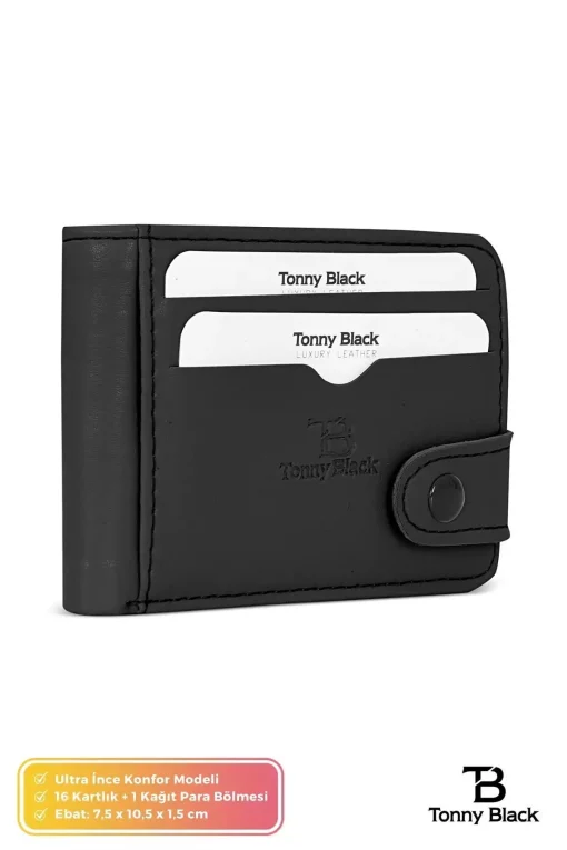 کیف پول جا کارتی کاغذی کوتاه چند قسمته سکه نرم چشمه‎دار چرم اصل برند Tonny Black کد 1729362336