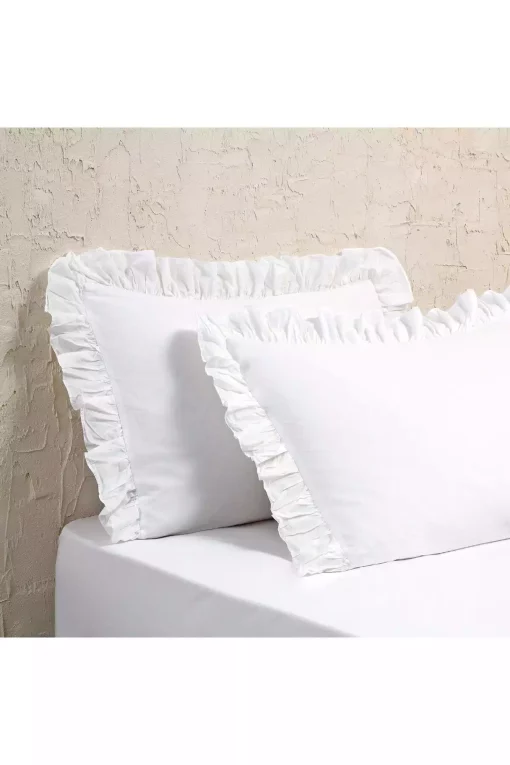 بالشت و رویه ست چین‎دار روزمره سفید برند Linens کد 1729369538