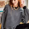 سوییشرت نرم بافتنی ساده راه‎راه سفید مشکی زنانه برند Olalook کد 1729483893
