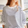 سوییشرت نرم بافتنی ساده راه‎راه سفید مشکی زنانه برند Olalook کد 1729456399