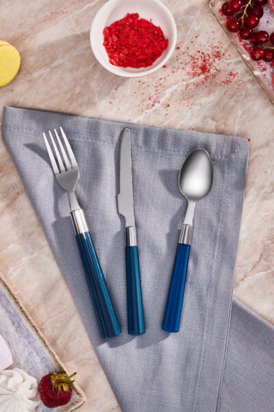 صبحانه ست کارد, قاشق و چنگال 6نفره 18تکه آبی فلوکا برند Karaca کد 1732683430