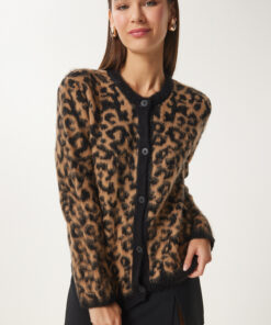 بافتنی کوتاه طرح پلنگی قهوهای مشکی زنانه برند Happiness İstanbul کد 1731045414