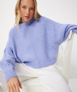 بلوز بافتنی آستین خفاشی نیلی زنانه برند Happiness İstanbul کد 1731045470