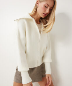 بافتنی یقه شیری زیپدار زنانه برند Happiness İstanbul کد 1731045399