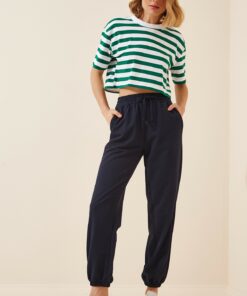 شلوار راحتی جیب دار سرمه ای زنانه برند Happiness İstanbul کد 1730481381
