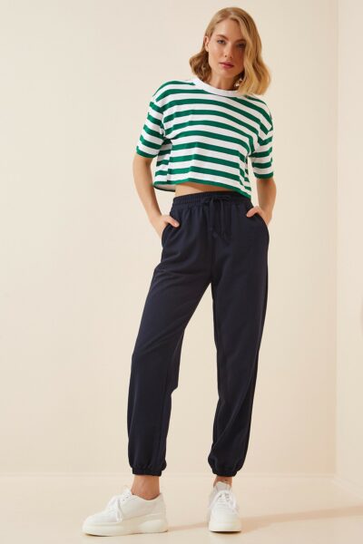 شلوار راحتی جیب دار سرمه ای زنانه برند Happiness İstanbul کد 1730481381