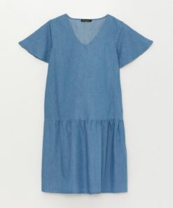 پیراهن جین آستین کوتاه یقه هفت بارداری برند LC Waikiki کد 1730897596