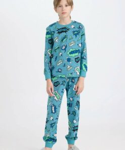 پایین لباس راحتی کمر کشی بالا آستین بلند طرحدار پسرانه برند Defacto کد 1730643229