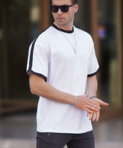 تیشرت گشاد طرحدار نوار سفید مردانه برند Madmext کد 1731075543