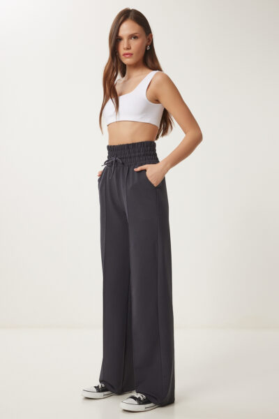 شلوار راحتی بافتنی جیب دار ساده دودی زنانه برند Happiness İstanbul کد 1730481378