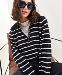 پلیور بافتنی یقه راه‎راه اسکی زنانه برند Bianco Lucci کد 1731163999