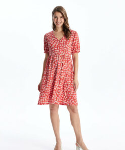 پیراهن آستین کوتاه گلدار یقه هفت بارداری برند LC Waikiki کد 1730896588