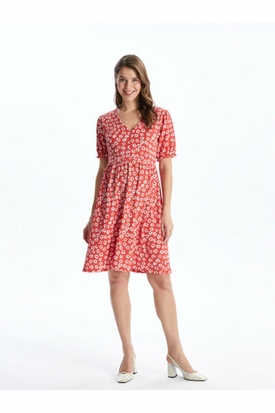 پیراهن آستین کوتاه گل‎دار یقه هفت بارداری برند LC Waikiki کد 1730896588