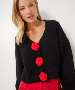 بافتنی گلدار طرح‎دار مشکی زنانه برند Happiness İstanbul کد 1731045531