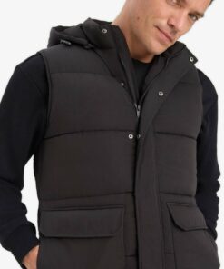 جلیقه جیب دار کلاهدار برش متناسب پفدار ضد آب زیپدار مشکی مردانه برند Defacto کد 1730651956