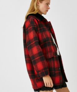 شطرنجی قرمز پالتو زنانه برند Koton کد 1732961262